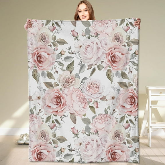 Floral Blanket,Vintage Pink Rose Throw Blankets,Birthday Gifts for Women & Flower Lovers,Lightweight Soft Fleece,for Picnic Sofa Couch Bed Room Travel,Modern Romantic Decor,40x50in