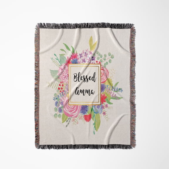 Floral Blessed Amma Pretty Pink Flowers - Mom In Other Languages, Woven Blanket