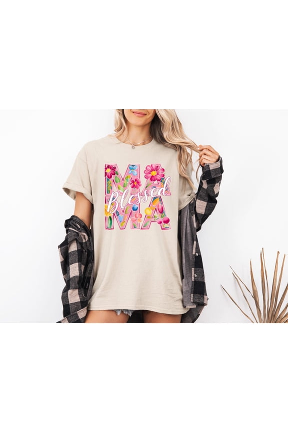Floral Blessed Mama Boho Spring Mothers Day Faith T-Shirt - All Size S-5XL