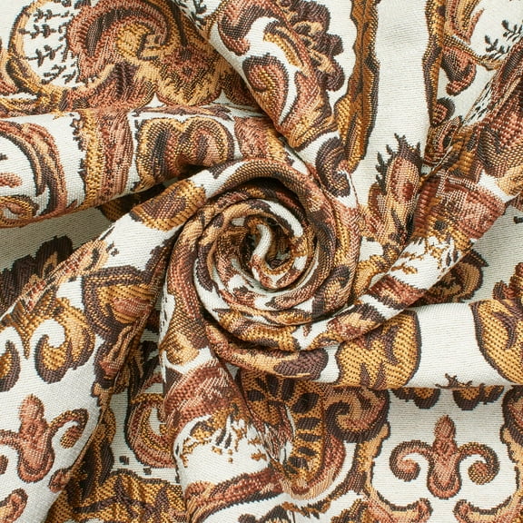 Floral Bloom Damask Extra Wide 110" Heavyweight Upholstery Jacquard Polyester Fabric By The Yard (Autumn, 1 Yard)