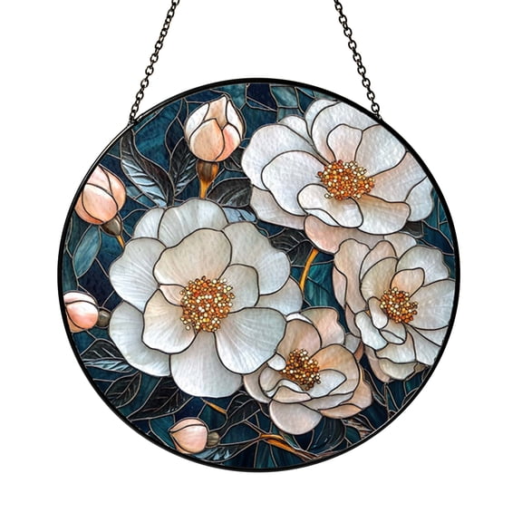 Floral Bloom Glass Panel, Stained Glass Style Window Decor