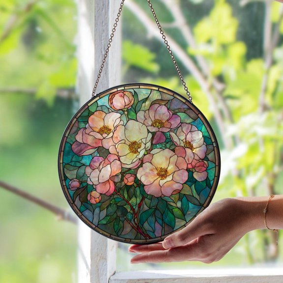 Floral Bloom Glass Window Suncatcher, Elegant Flower Art, Garden Decor, 3.5 in