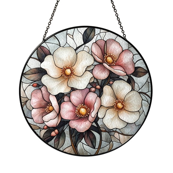 Floral Bloom Stained Glass Style Panel – Decorative Window Accent