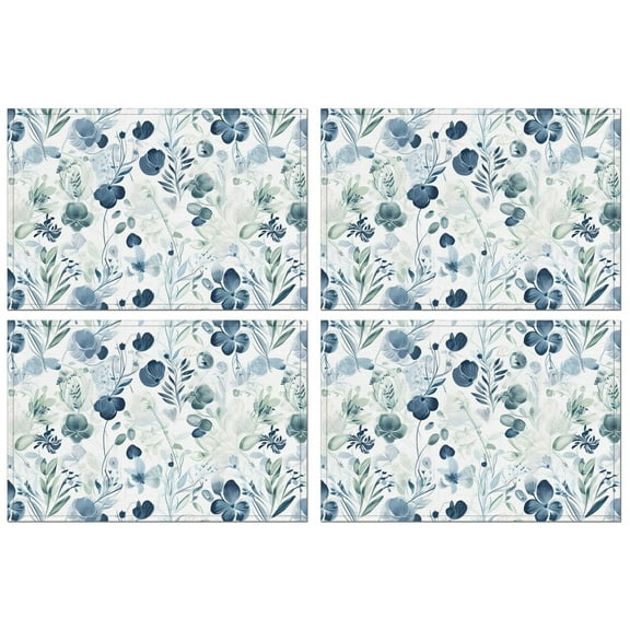 Floral Bloom Table Mats Set of 4, Wrinkle Free Heat Resistant Flax Placemats with Butterfly and Bee Pattern for Rustic Dining