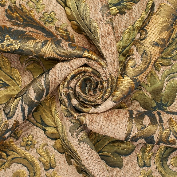Floral Bloom Two Tone Polyester Rayon Chenille Damask Jacquard 57 Inch Heavyweight Abrasion Resistant Fabric For Sewing Upholstery & More - Gold, 1 Yard