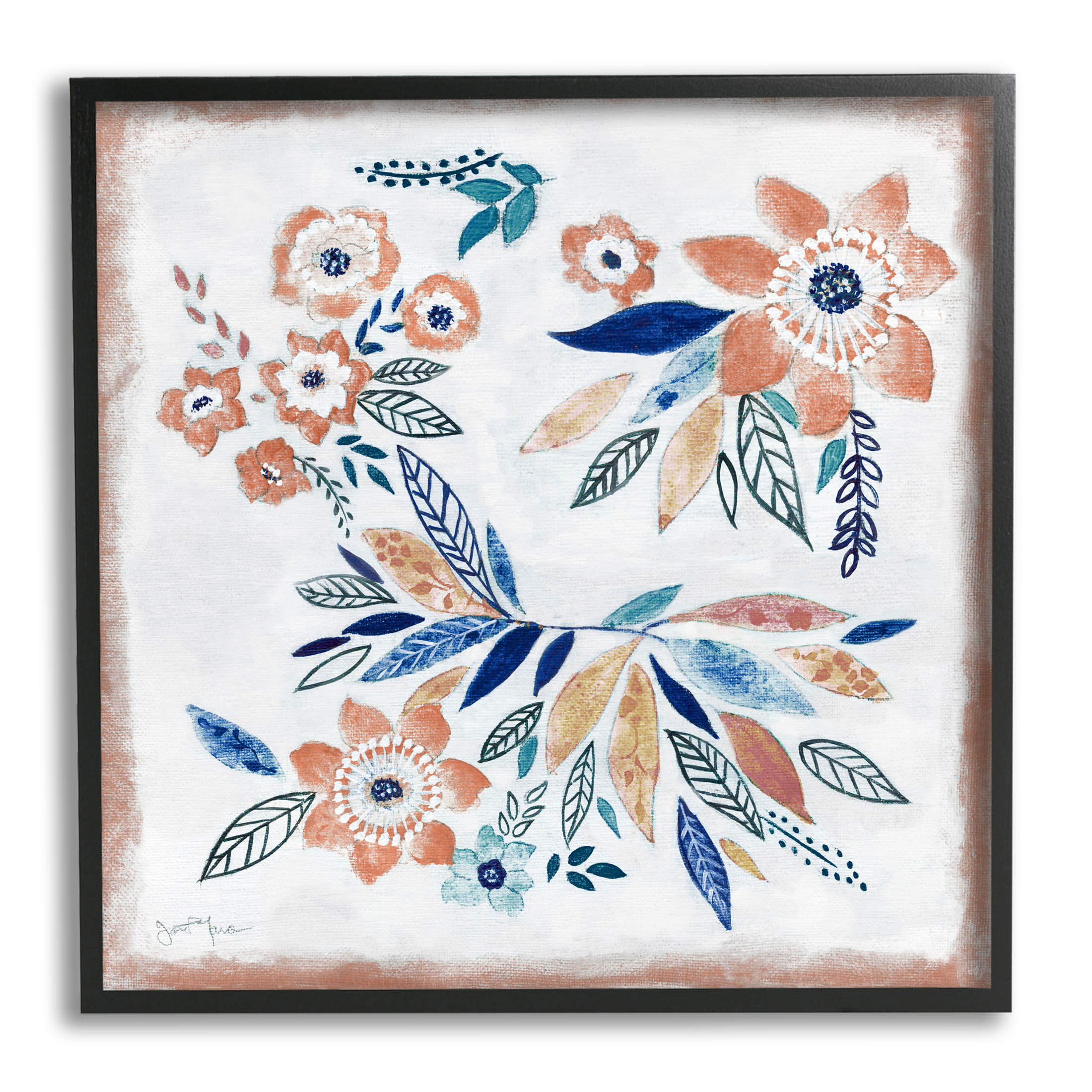 Floral Blossom Patterned Boho Botanical & Floral Graphic Art Black Framed Art Print Wall Art