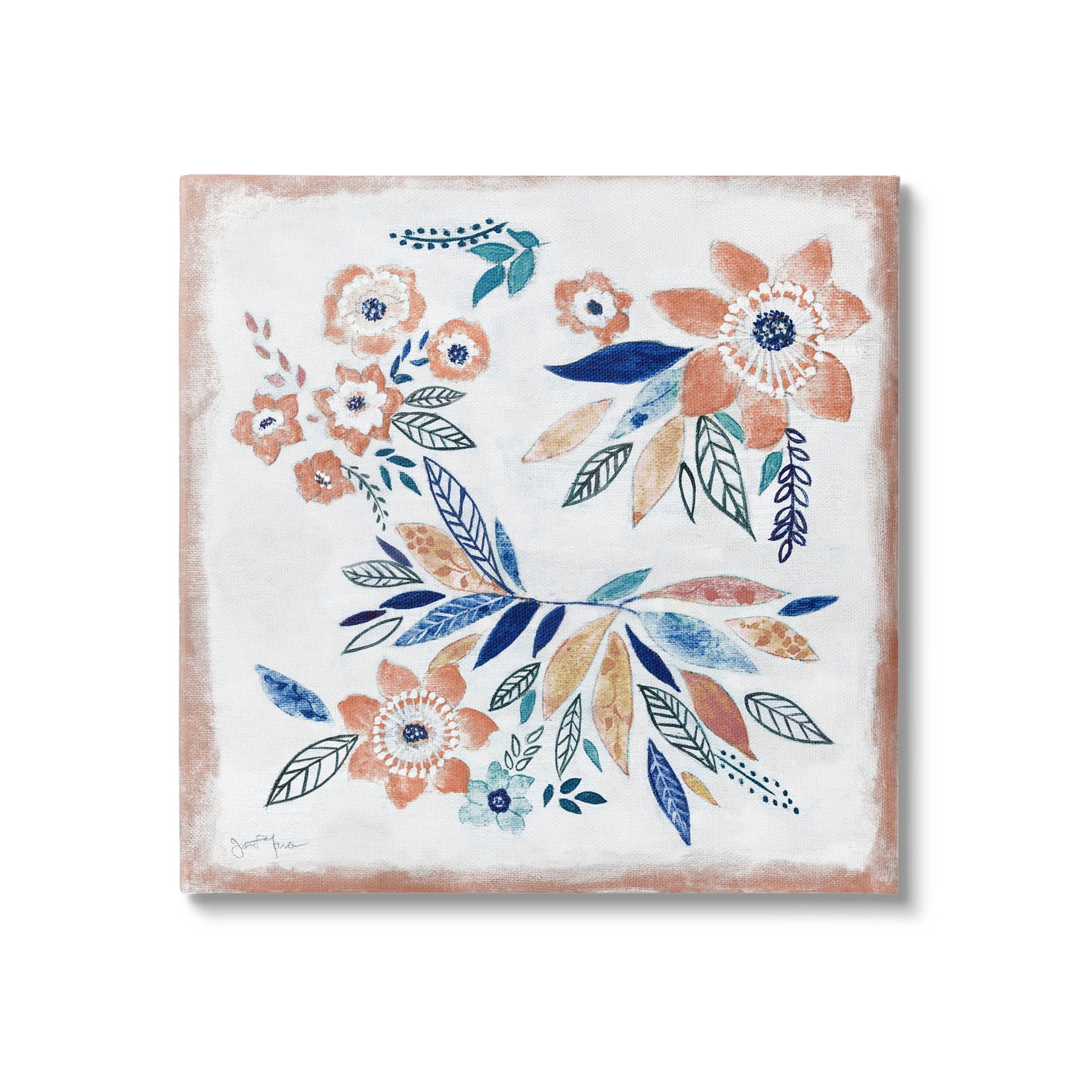 Floral Blossom Patterned Boho Botanical & Floral Graphic Art Gallery Wrapped Canvas Print Wall Art