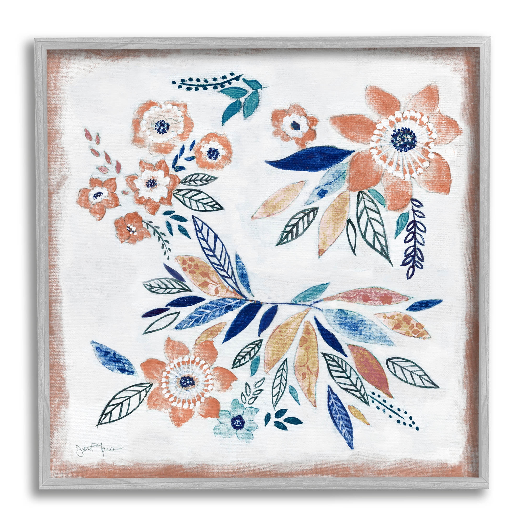 Floral Blossom Patterned Boho Botanical & Floral Graphic Art Gray Framed Art Print Wall Art