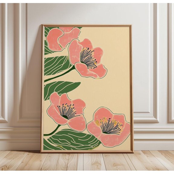 Floral Blossom Poster Minimal Flower Wall Art Soft Pink Bloom Decor, Unframed Poster