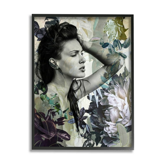 Floral Blossom Woman Collage Botanical & Floral Graphic Art Black Framed Art Print Wall Art