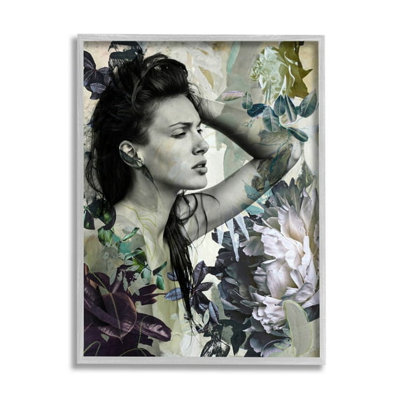 Floral Blossom Woman Collage Botanical & Floral Graphic Art Gray Framed Art Print Wall Art