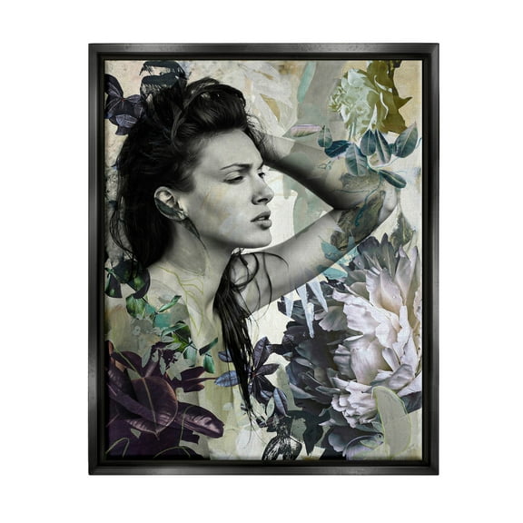 Floral Blossom Woman Collage Botanical & Floral Graphic Art Jet Black Framed Art Print Wall Art