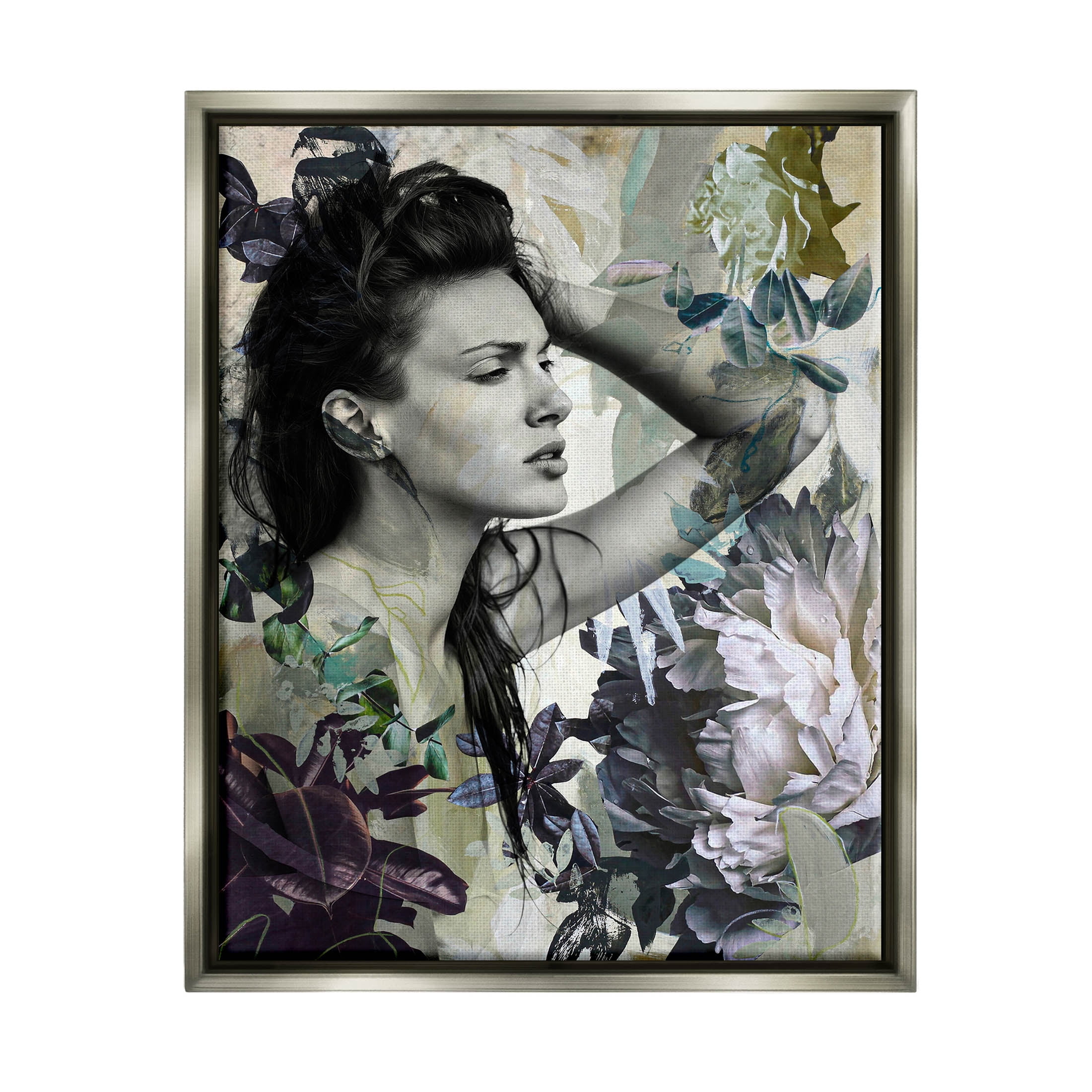 Floral Blossom Woman Collage Botanical & Floral Graphic Art Luster Gray Framed Art Print Wall Art