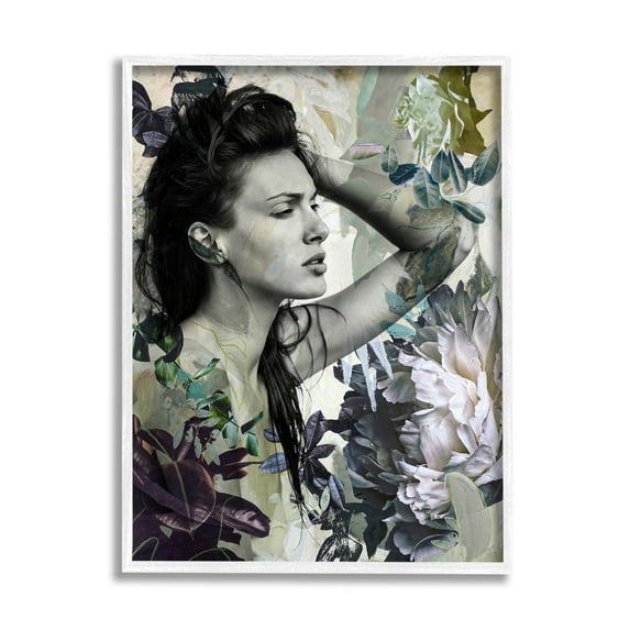 Floral Blossom Woman Collage Botanical & Floral Graphic Art White Framed Art Print Wall Art