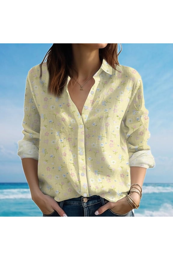 , Yellow Pastel Cottagecore Shirt, Lightweight Button Up Women, Summer Vintage Floral Blouse, Birthday Gift