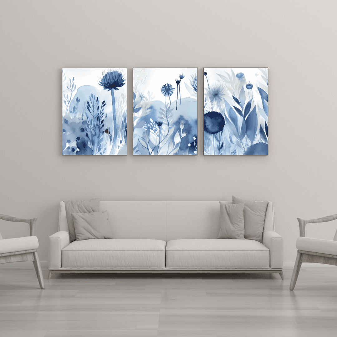 Floral Blue - 3 Piece Canvas Wall Art Set - Walmart.com