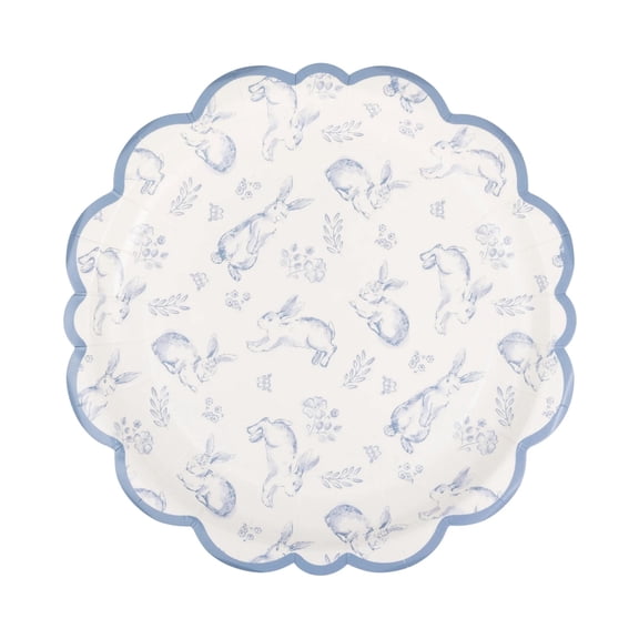 Floral Blue Bunny Paper Dessert Plates 8ct