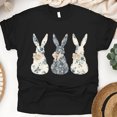 thumbnail image 1 of Floral Blue Bunny T-Shirt Cute Bow Crewneck, Trendy Bunny Women's T-Shirt, Gift for Her, Black, Size 5XL, 1 of 6