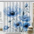 Floral Blue Poppy Flower Design Shower Curtain White Background