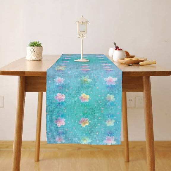 Floral Blue Table Runner, Seasonal Fall Winter Kitchen Dining Table Decoration for Home Party Decor 18 x 72 Inch
