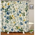 thumbnail image 1 of Floral Blue And Yellow Vintage Floral Shower Curtain Pattern With Green Leaves On A White Background Polyester Fabric For Bathroom Curtain Sets With 12 Hooks 48"W x 72"L, 1 of 6