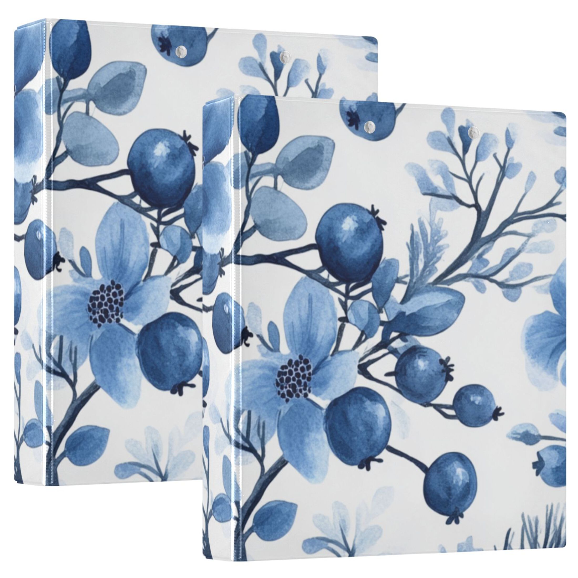 Floral Blueberries Flowers 3 Ring Binders 1.5 inch Hardcover File Folders with Interior Pockets A4 Size Organizer for School Office Hospital