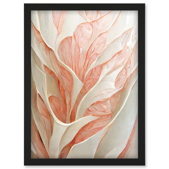 Floral Blush Pink And Cream Linework Petal Detail Illustration Artwork Framed Wall Art Print A4