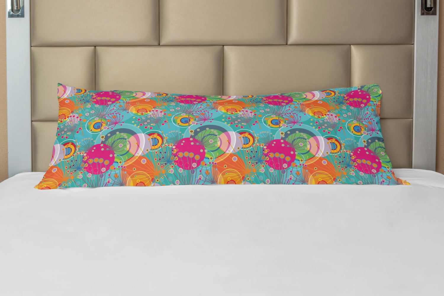 Floral Body Pillow Case Cover with Zipper, Dandelions Flowers Circles