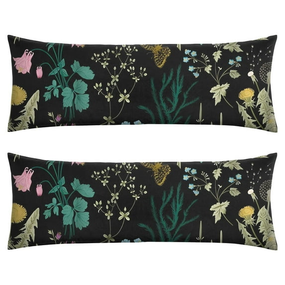 Floral Body Pillow Cover – Soft & Breathable, Hidden Zipper, 20"x54", Vintage Wildflower & Botanical Print with Butterflies & Bees – Gift for Side Sleepers, Pregnancy, Farmhouse Decor