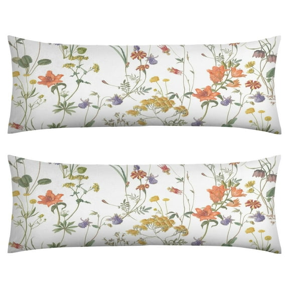 Floral Body Pillow Cover – Soft & Breathable, Hidden Zipper, 20"x54", Vintage Wildflower & Botanical Print with Butterflies & Bees – Gift for Side Sleepers, Pregnancy, Farmhouse Decor