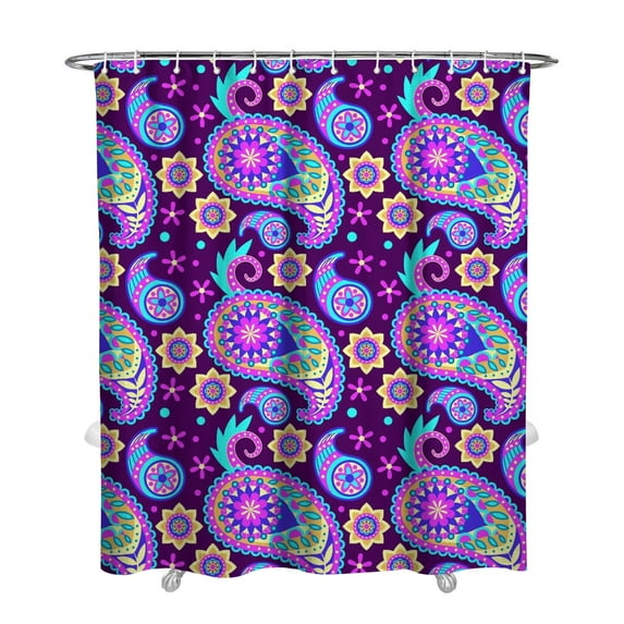 Floral Bohemian Shower Curtain - Elegant Paisley Pattern with Vintage Ethnic Elements, 72x84 Inches