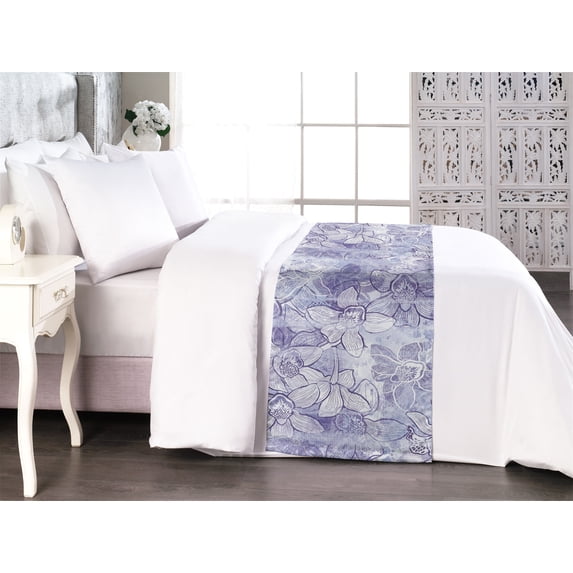 Floral Boho Bed Runner, Neutral Garden Scene Inspired Lilac Flowers Vintage Pattern Print, Decorative Accent Bedding Scarf for Hotels Homes & Guest Rooms, Queen, Pale Lavender Off White, by Ambesonne