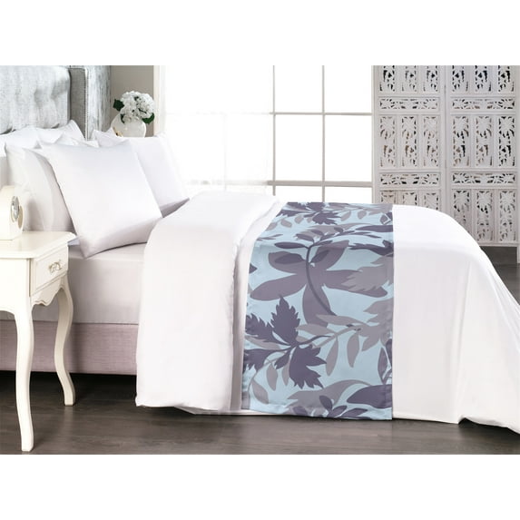 Floral Boho Bed Runner, Simple Design Delicate Flower Silhouettes Neutral Colors Exotics Art, Decorative Accent Bedding Scarf for Hotels Homes & Guest Rooms, King, Dark Indigo Pale Blue, by Ambesonne