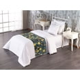 thumbnail image 1 of Floral Boho Bed Runner, Summer Vibes Drawn Flowers and Leaves Greenery on Rustic Back Print, Decorative Accent Bedding Scarf for Hotels Homes & Guest Rooms, Twin, Yellow Dark Turquoise, by Ambesonne, 1 of 3
