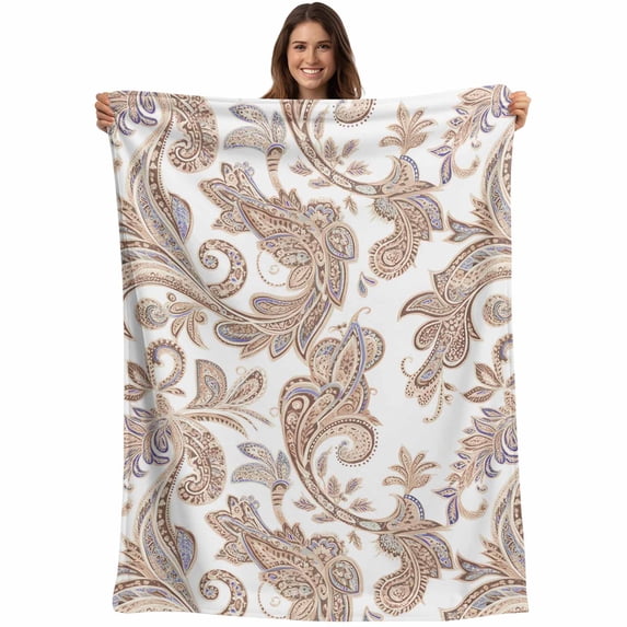 Floral Boho Blanket Soft Cozy Warm Throw Blanket for Couch, Plush Fuzzy Flannel Fleece Blankets for Sofa, Vintage Country Brown Pesley Flowers Bed Blankets Lightweight Gifts for Women, 30"x40"