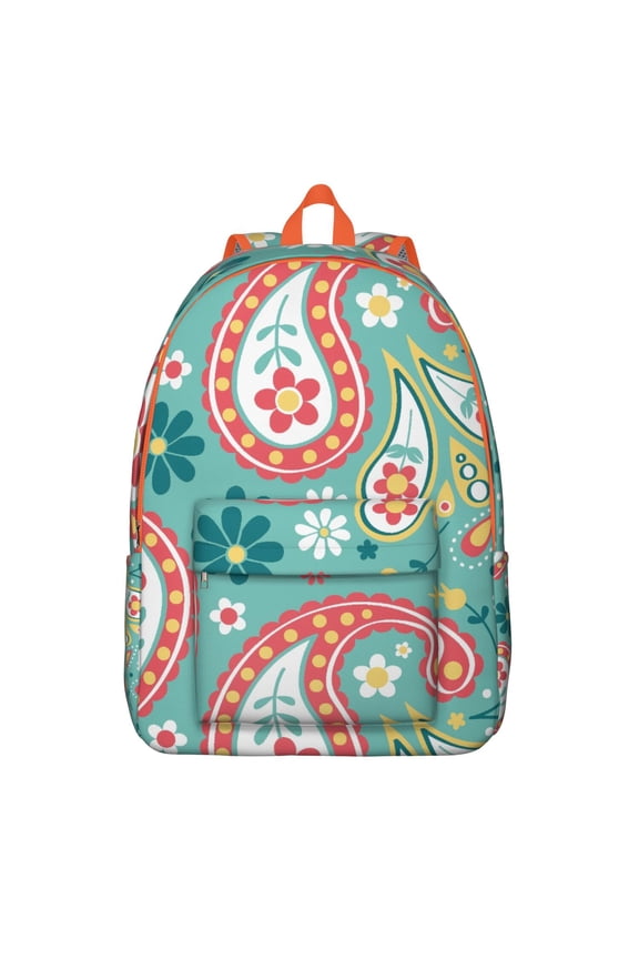 Floral Boho Chic Paisley Backpack for Women, Artistic Ethnic Mandala Pattern Canvas School Bookbag, Vintage Daypack