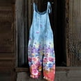 thumbnail image 1 of Floral Boho Cotton Linen Summer Overalls for Women Hippie Jumpsuit Print Spaghetti Strap Rompers Blue XL, 1 of 4