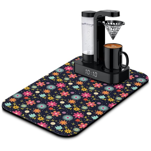Floral Boho Daisy Coffee Mat, Aesthetic Vintage Kitchen Counter Mat, Absorbent Diatom Mud Dish Drying Pad, Cute Yellow Bloom Countertop Protector