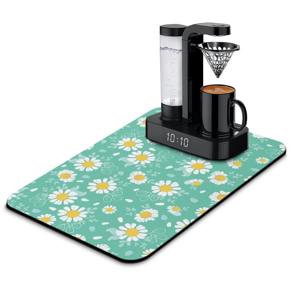 Floral Boho Daisy Coffee Mat, Aesthetic Vintage Kitchen Counter Mat, Absorbent Diatom Mud Dish Drying Pad, Cute Yellow Bloom Countertop Protector