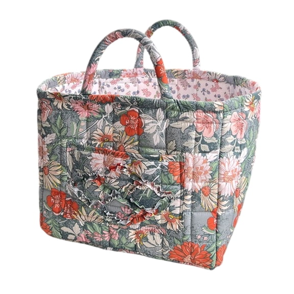 Floral Boho Dorm Room Clothes Storage Basket, Large Capacity Quilted Fabric Laundry Hamper with Handles, Portable Organizer Bin for College Dorms Travel (Style D)