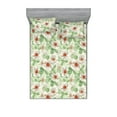 thumbnail image 1 of Floral Boho Fitted Sheet & Pillow Sham Set, Garden Scene Inspired Flowers Vintage and Leaves Greenery Print, Decorative Printed 3 Piece Bedding Decor, Queen, Peacock Green and Cinnamon, by Ambesonne, 1 of 2