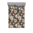 thumbnail image 1 of Floral Boho Fitted Sheet & Pillow Sham Set, Melancholic Themed Garden Scene Flowers with Leaves Greenery Print, Decorative Printed 3 Piece Bedding Decor, Queen, Pale Peach Jade Green, by Ambesonne, 1 of 2