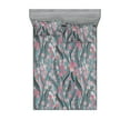 thumbnail image 1 of Floral Boho Fitted Sheet & Pillow Sham Set, Simple Design Falling Blooms Flowers with Neutral Leaves Pattern Art, Decorative Printed 3 Piece Bedding Decor, King, Cadet Blue Pale Pink, by Ambesonne, 1 of 2