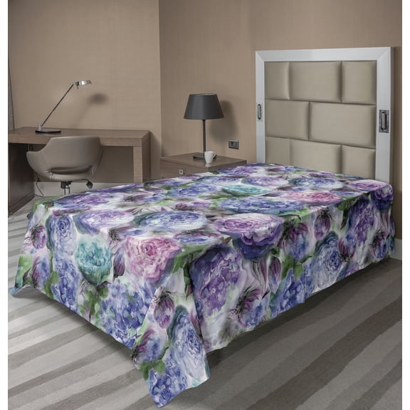 Ambesonne Floral Boho Flat Bedding Sheet Soft Top Sheet, Watercolor Blooms Art, Twin, Lavender Blue Pale Lilac