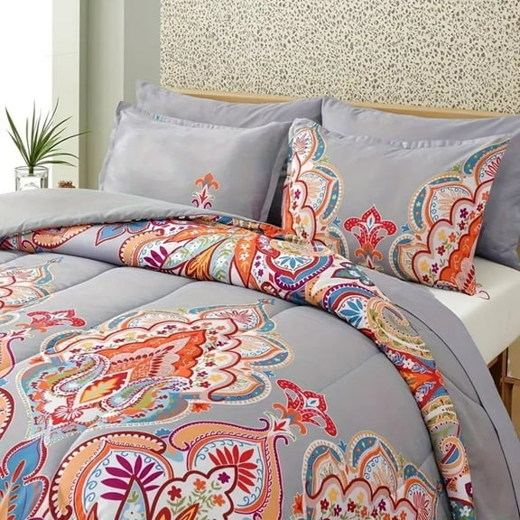 HGmart Floral Boho King 3 Piece Comforter Set, Cotton & Microfiber Filling, Luxury Soft Breathable Bed Set for All Seasons