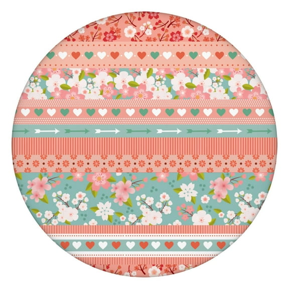 Floral Boho Print Stretch Tablecloth for Round Tables, 44 Inch Diameter Fits 38-42 Inches, Easy Clean