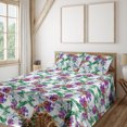 thumbnail image 1 of Ambesonne Floral Boho Fitted & Flat Sheet with Sham 3 Pcs Set, Exotics Botany Pattern, Twin XL, Purple Forest Green White, 1 of 5