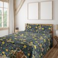 thumbnail image 1 of Ambesonne Floral Boho Fitted & Flat Sheet with Shams 4 Pcs Set, Summer Flowers Leaves, King, Yellow Dark Turquoise, 1 of 1