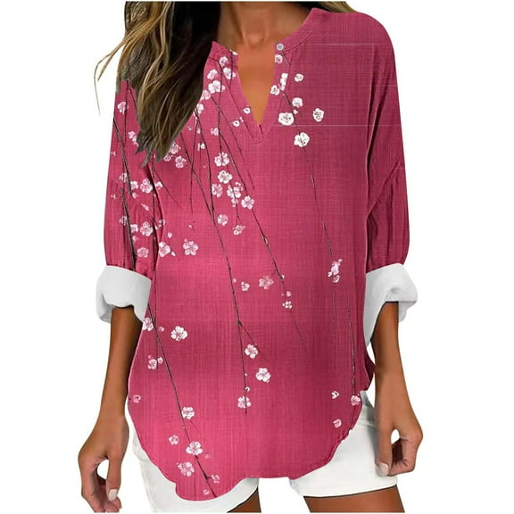 Floral Boho Shirts Womens V Neck Plus Size Tunic Tops Long Sleeve Dressy Summer Office Work Tops Loose Fit Trendy Business Casual Blouses