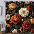 thumbnail image 1 of Floral Boho Shower Curtain, Black Abstract Bohemian Tropical Plant Red Orange White Flower Botanical Bathroom Curtains,Black Modern Aesthetic Leaves Fabric Shower Curtain with Hooks 72X84in, 1 of 5